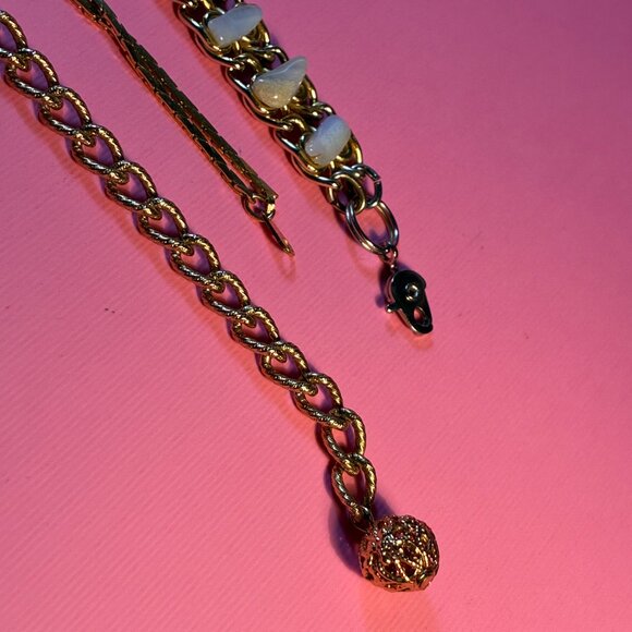 3 Bracelets Opal Teeth Rocks *Emmons Germany Dangle* Two Strands all 18k Gold Pl - Picture 5 of 13